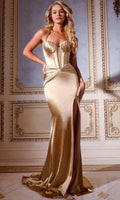 Gold Luxurious Prom Gown with Halter - Neck Corset Top Sheer Insets and High Slit for Memorable Formal Events