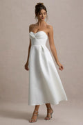 Ivory Luxurious Strapless Prom Dresses Ruched Sweetheart Neck Midi Length Refined Fit for Proms Weddings