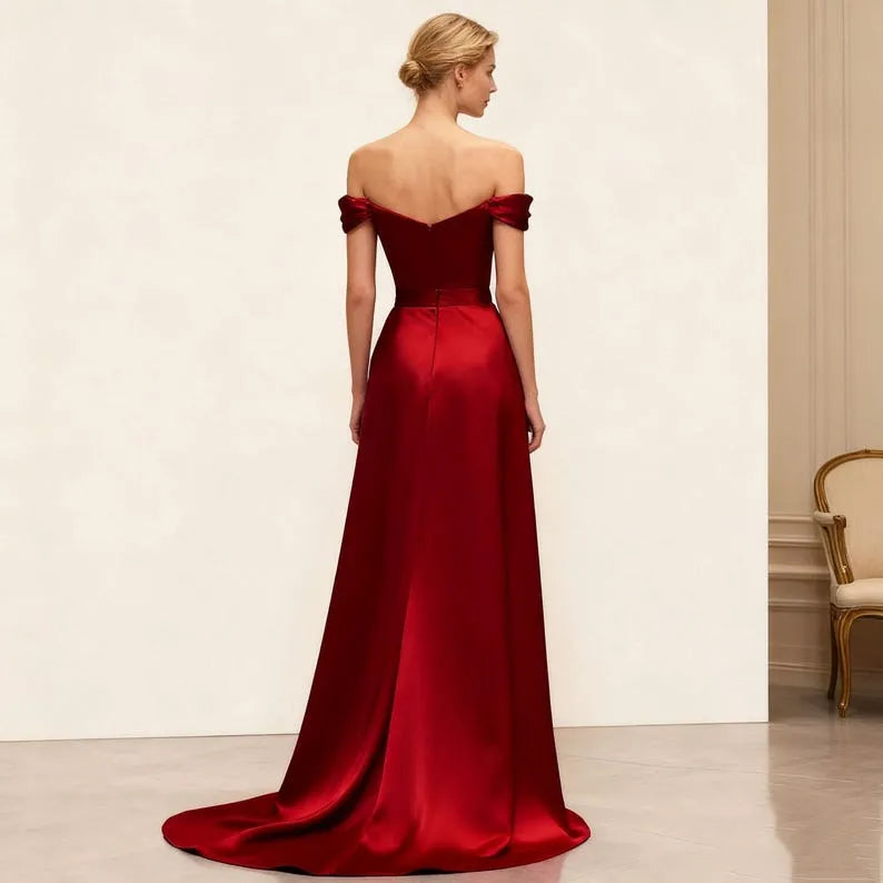 Red Luxurious Mermaid Off-Shoulder Sleeveless Back Zip Draped Floor-Length Prom Dress