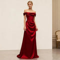 Red Luxurious Mermaid Off-Shoulder Sleeveless Back Zip Draped Floor-Length Prom Dress