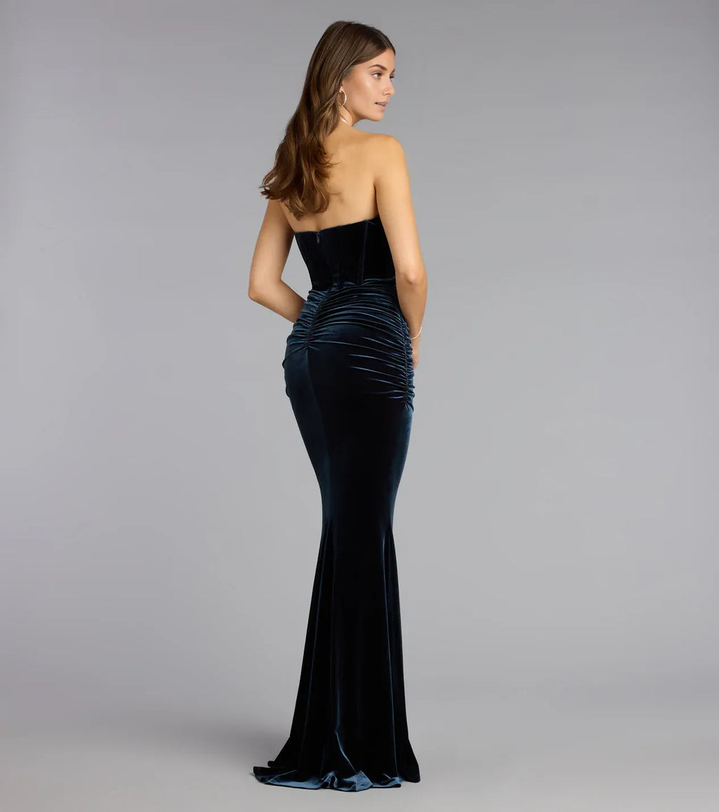 Luxurious Mermaid Sweetheart Neckline Corset Bodice Strapless Side Ruched Back zipper Floor-Length Prom Dresses