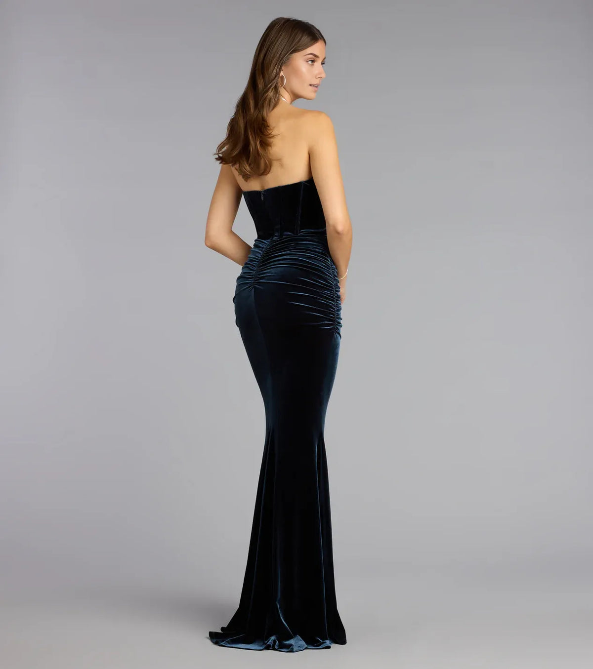 Luxurious Mermaid Sweetheart Neckline Corset Bodice Strapless Side Ruched Back zipper Floor-Length Prom Dresses