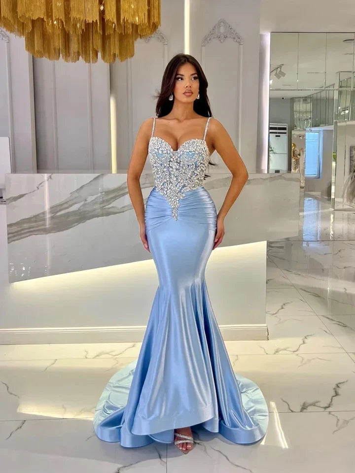 Luxurious Mermaid Sweetheart Sleeveless Beaded Maxi Party Dress