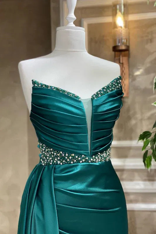 Teal Luxurious Mermaid Sweetheart Sleeveless Beaded Floor-length Prom Dress