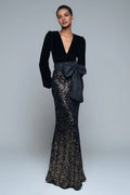 Sophisticated Graceful Elegant Gold Sequins Mermaid V-Neck Long Sleeve Floor-Length Prom Dress