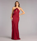 Red Luxurious Sheath Halter-Neck Chain-Strap Open-Back Floor-Length Prom Dress