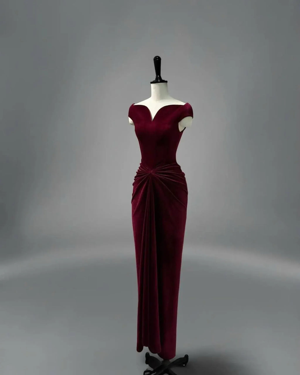 Burgundy Luxurious Sheath Sweetheart Cap-Sleeved Ruched Floor-Length Evening Dress For Women Custom