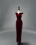 Burgundy Luxurious Sheath Sweetheart Cap-Sleeved Ruched Floor-Length Evening Dress For Women Custom