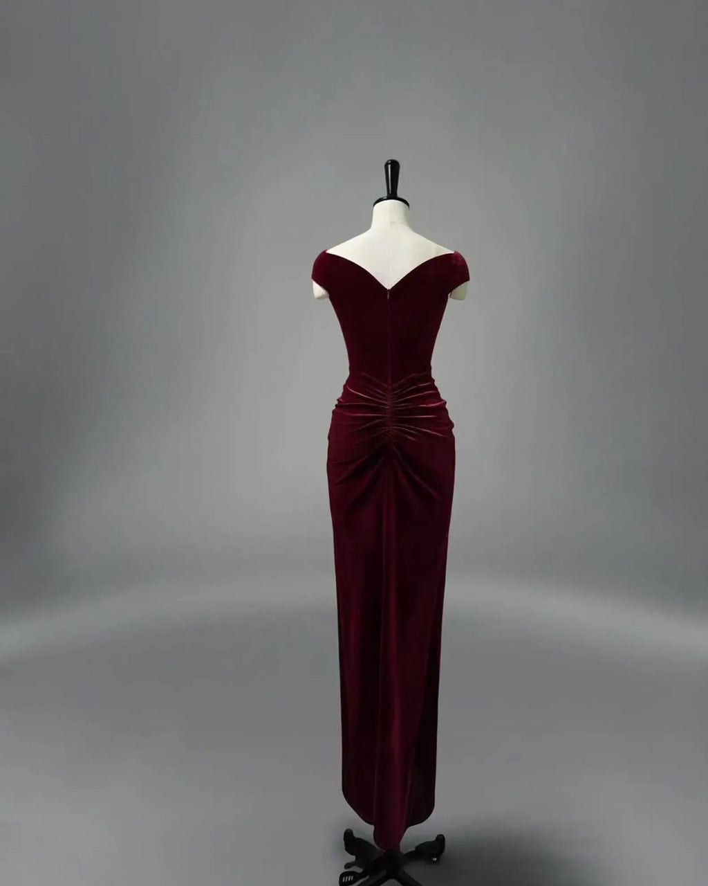 Burgundy Luxurious Sheath Sweetheart Cap-Sleeved Ruched Floor-Length Evening Dress For Women Custom