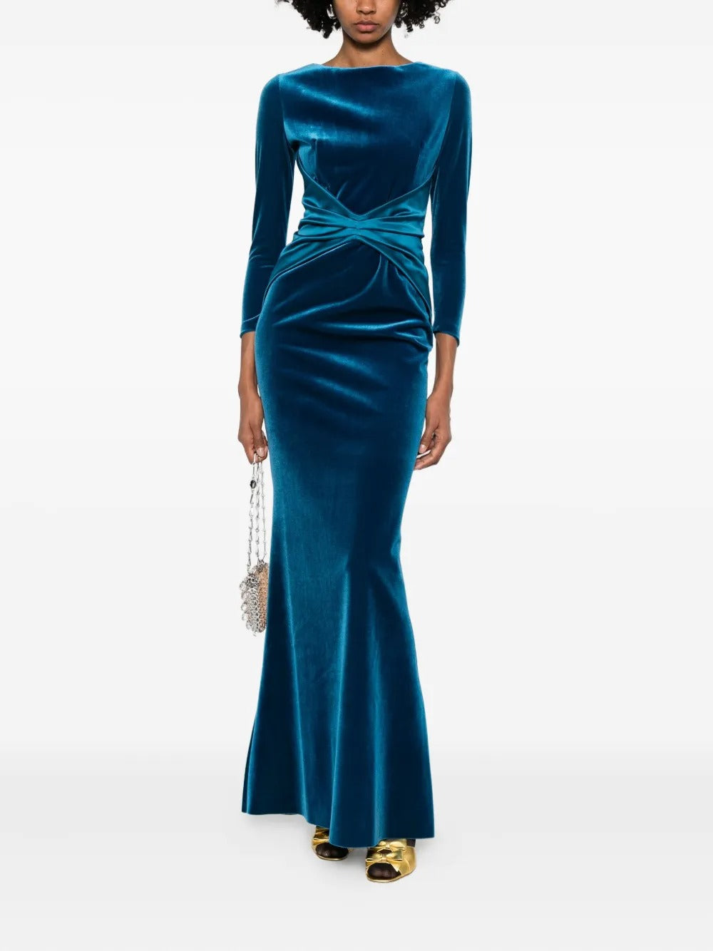 Teal Luxurious Twist-Front Evening Dress