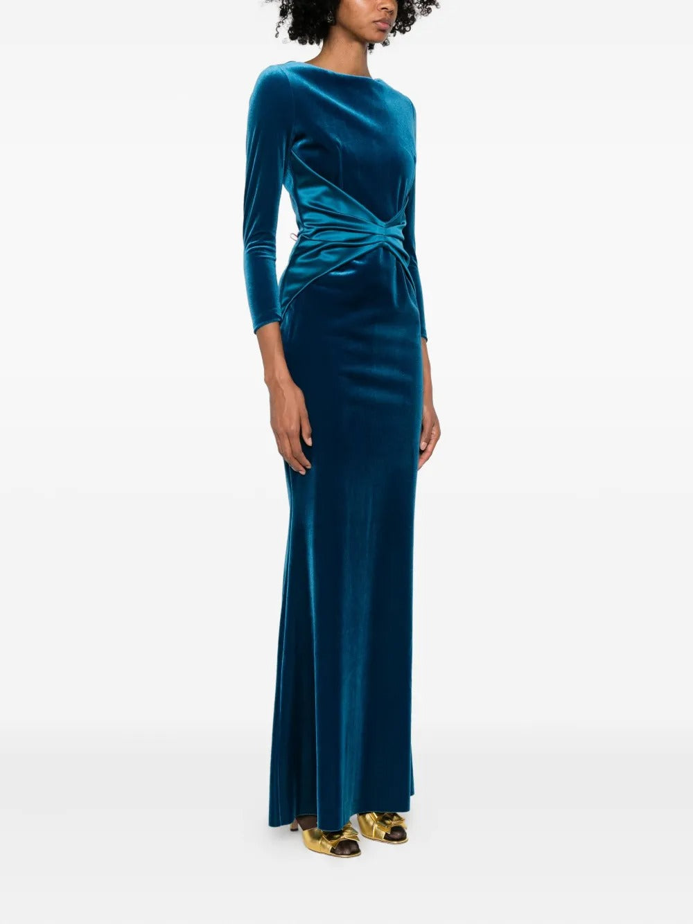 Teal Luxurious Twist-Front Evening Dress