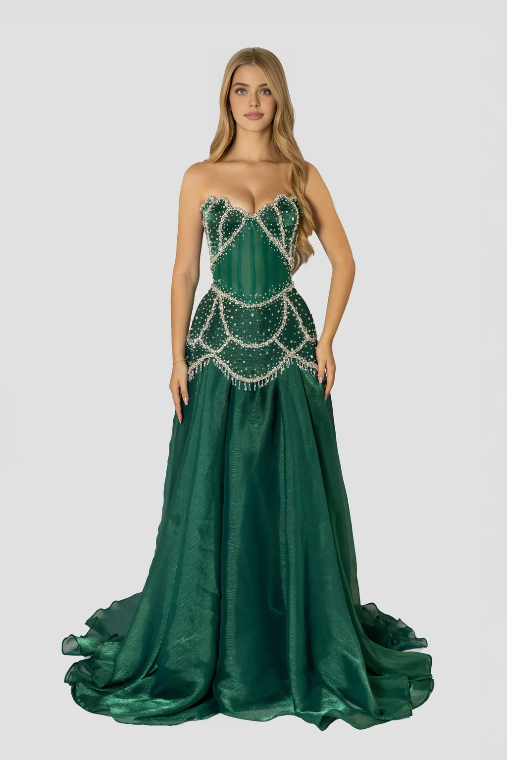 Stylish Refined Beautiful Timeless Elegant Emerald Green Lace A-Line Sleeveless Prom Dress