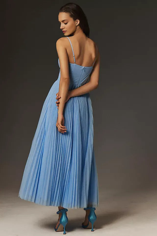 Luxury A-Line Sweetheart Neckline Spaghetti Straps Pleated Back Zip Floor-Length Prom Dress