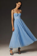 Luxury A-Line Sweetheart Neckline Spaghetti Straps Pleated Back Zip Floor-Length Prom Dress