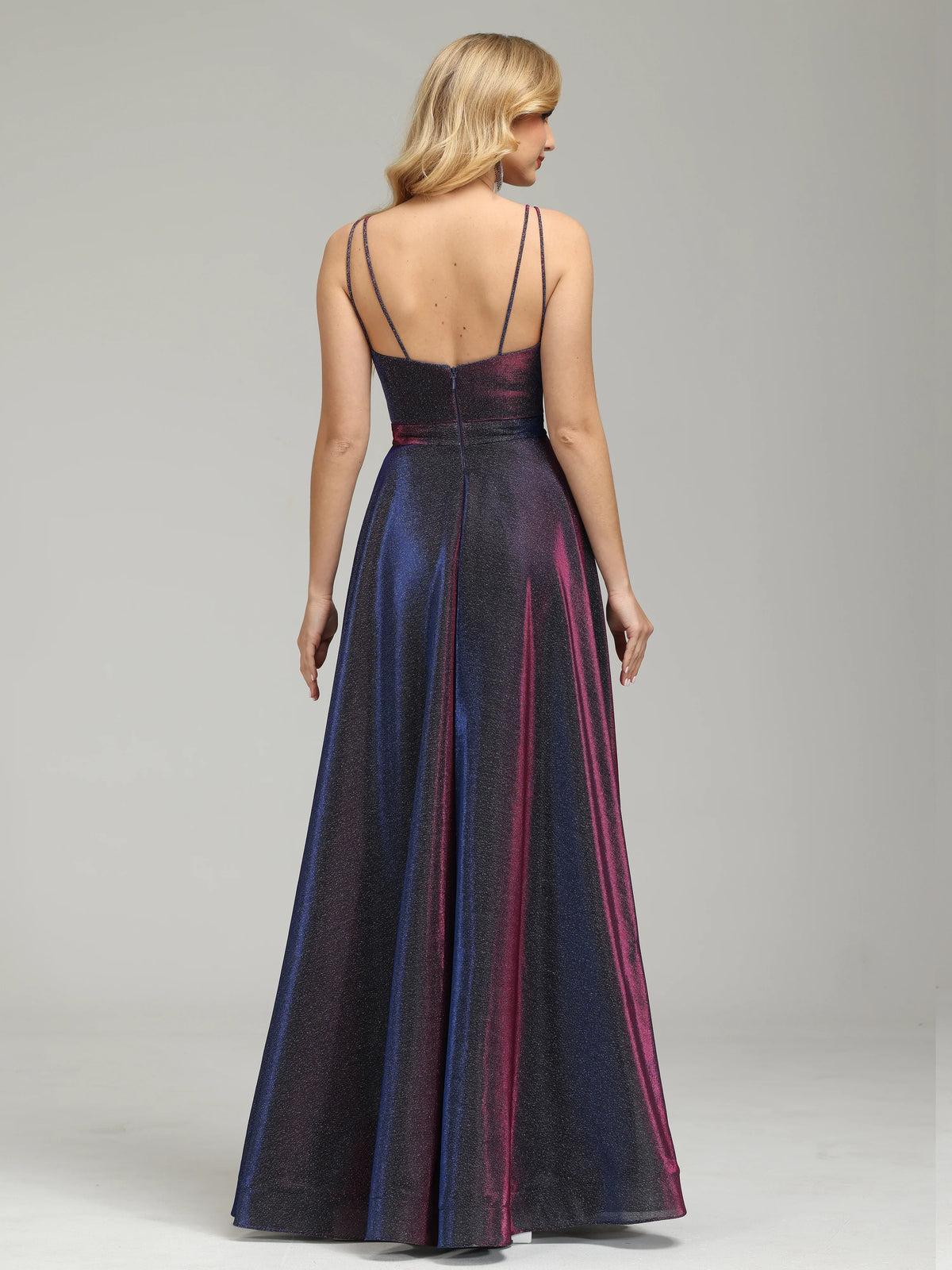 Timeless Chic Elegant Navy Blue Glitter A-Line V-Neck Sleeveless Floor-Length Prom Dress