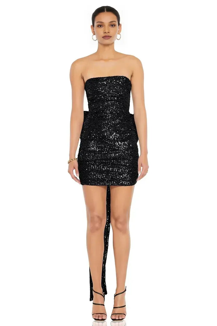 Special Occasion Sophisticated Graceful Stylish Elegant Blue Sequins Strapless Sleeveless Mini Homecoming Dress
