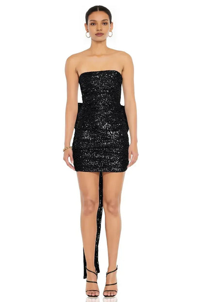 Special Occasion Sophisticated Graceful Stylish Elegant Blue Sequins Strapless Sleeveless Mini Homecoming Dress