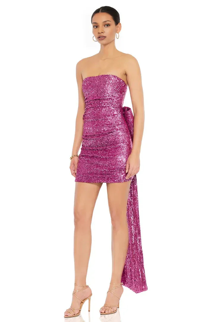 Special Occasion Sophisticated Graceful Stylish Elegant Blue Sequins Strapless Sleeveless Mini Homecoming Dress