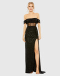 Stylish Refined Beautiful Elegant Black Sequin Mermaid Off-The-Shoulder Sleeveless Floor-Length Prom Dress