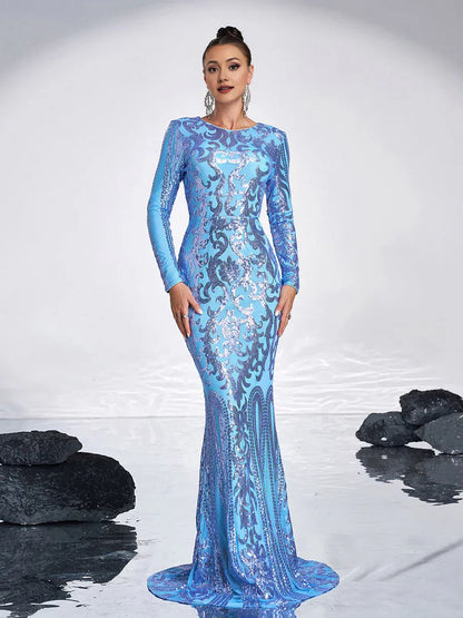 Graceful Stylish Refined Elegant Black Lace Mermaid Long Sleeve Long Prom Dress