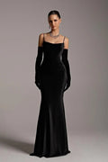 Black Luxury Mermaid Spaghetti Strap Floor-Length Evening Dress