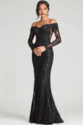 Stylish Refined Beautiful Elegant Black Sequins Mermaid Long Sleeve Floor-Length Prom Dress