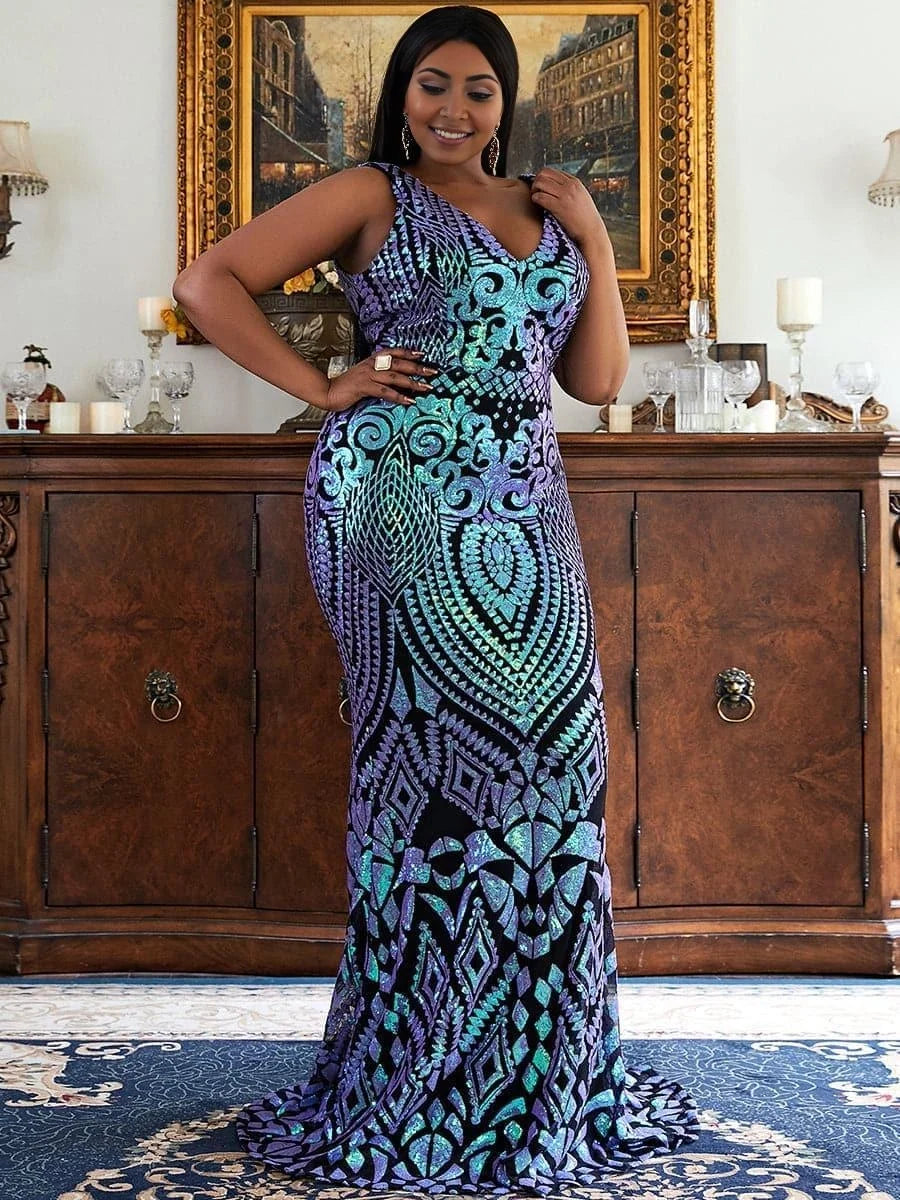 Beautiful Timeless Special Occasion Sophisticated Elegant Purple Sequin Mermaid Sleeveless Prom Dress