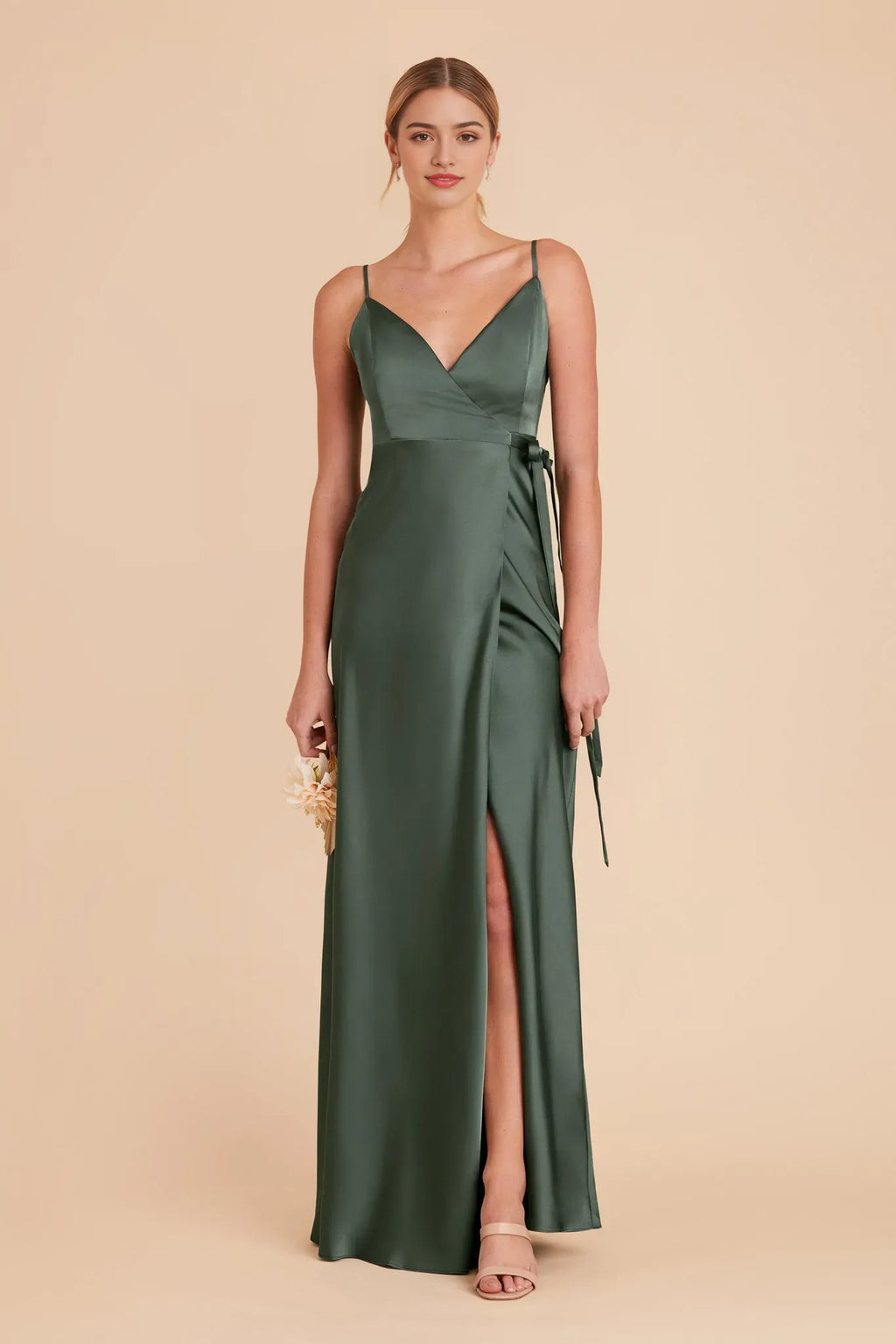 Green Luxury Evening Gown Dark Wrap Front Ball Dress for Upscale Events