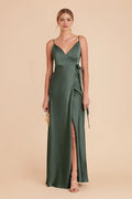 Green Luxury Evening Gown Dark Wrap Front Ball Dress for Upscale Events