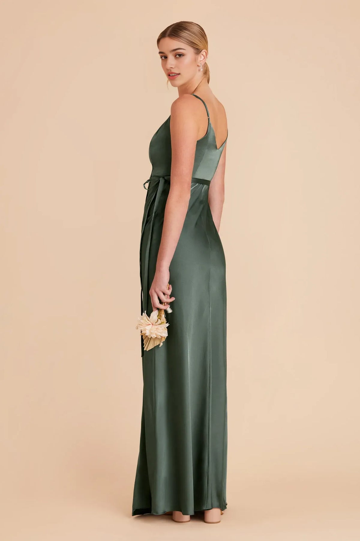 Green Luxury Evening Gown Dark Wrap Front Ball Dress for Upscale Events