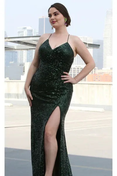 Beautiful Timeless Chic Elegant Emerald Green Sequins Sheath Sleeveless Floor-Length Prom Dress