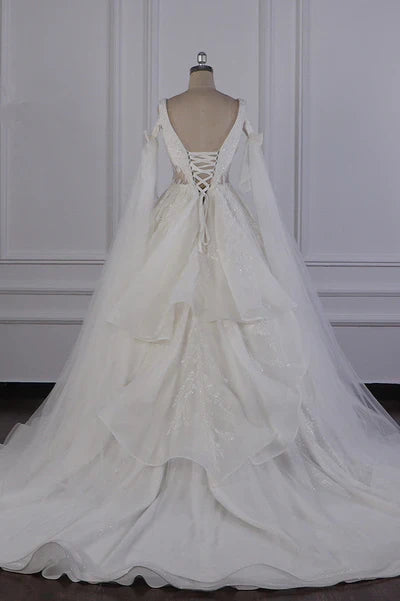 Luxury V-Neck Beadings Wedding Dress Sleeveless Bridal Gowns