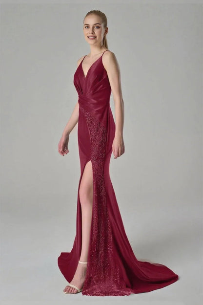 Graceful Stylish Refined Beautiful Timeless Elegant Satin Mermaid V-Neck Sleeveless Prom Dress