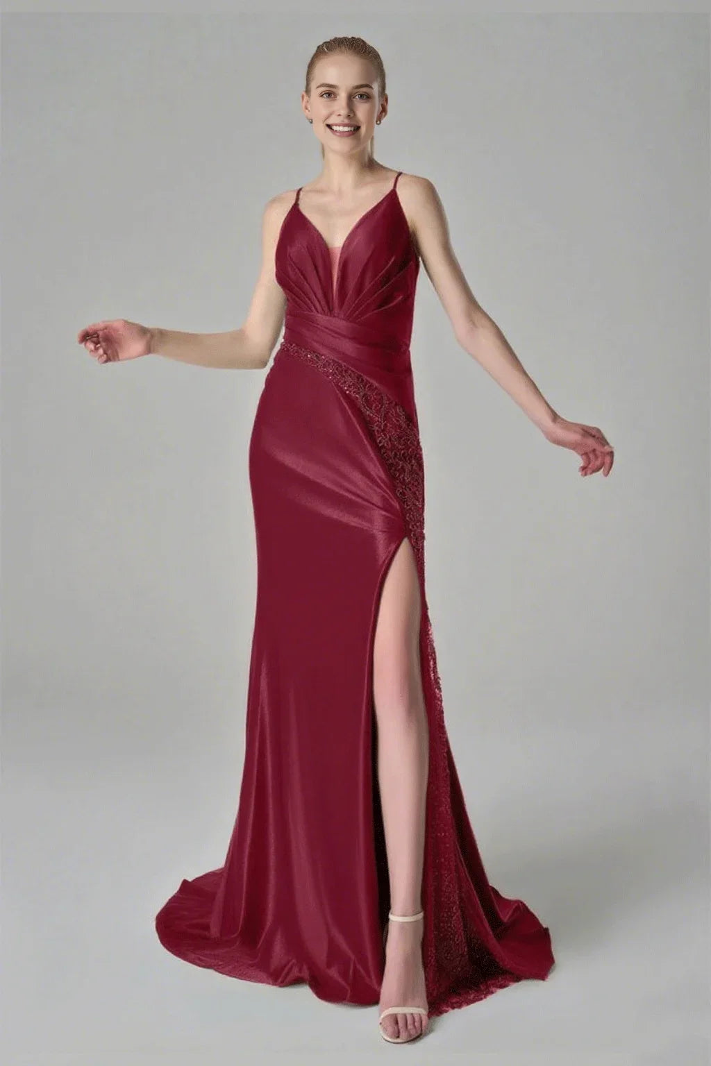 Graceful Stylish Refined Beautiful Timeless Elegant Satin Mermaid V-Neck Sleeveless Prom Dress