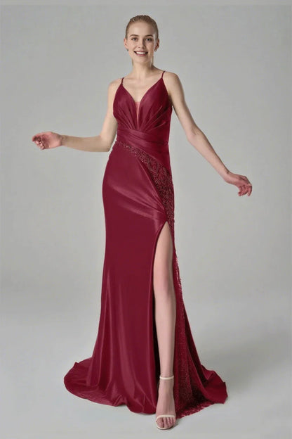 Graceful Stylish Refined Beautiful Timeless Elegant Satin Mermaid V-Neck Sleeveless Prom Dress