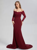 Mermaid Button Long Sleeve Prom Dresses with Trailing