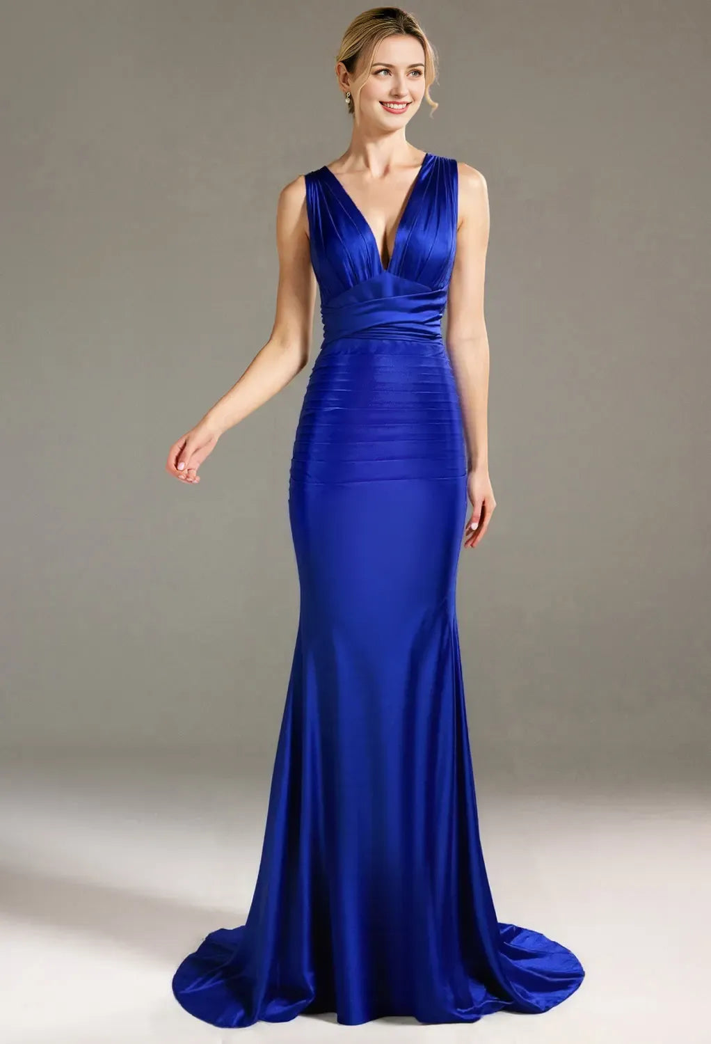 Stylish Refined Beautiful Timeless Elegant Satin Mermaid V-Neck Sleeveless Long Prom Dress