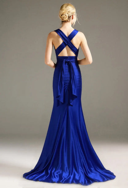 Stylish Refined Beautiful Timeless Elegant Satin Mermaid V-Neck Sleeveless Long Prom Dress