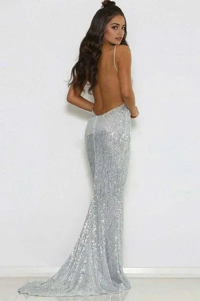 Elegant Red Mermaid V-Neck Sleeveless Backless Floor-Length Evening Dress