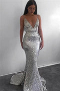 Mermaid Deep V-neck Spaghetti Strap Floor Length Backless Evening Dress