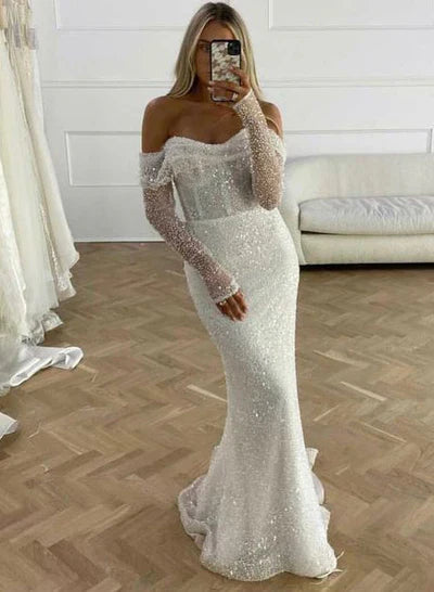 Mermaid Fitted Wedding Dresses Long Sleeves