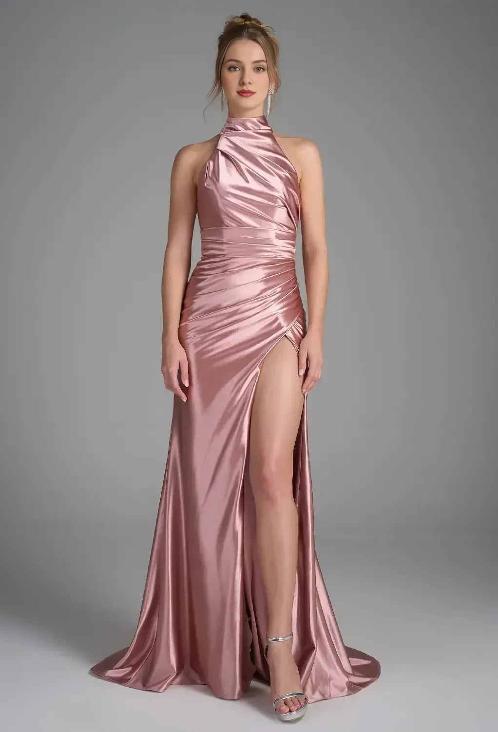 Special Occasion Sophisticated Graceful Stylish Refined Elegant Satin Mermaid Halter Sleeveless Prom Dress