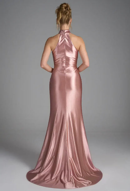 Special Occasion Sophisticated Graceful Stylish Refined Elegant Satin Mermaid Halter Sleeveless Prom Dress