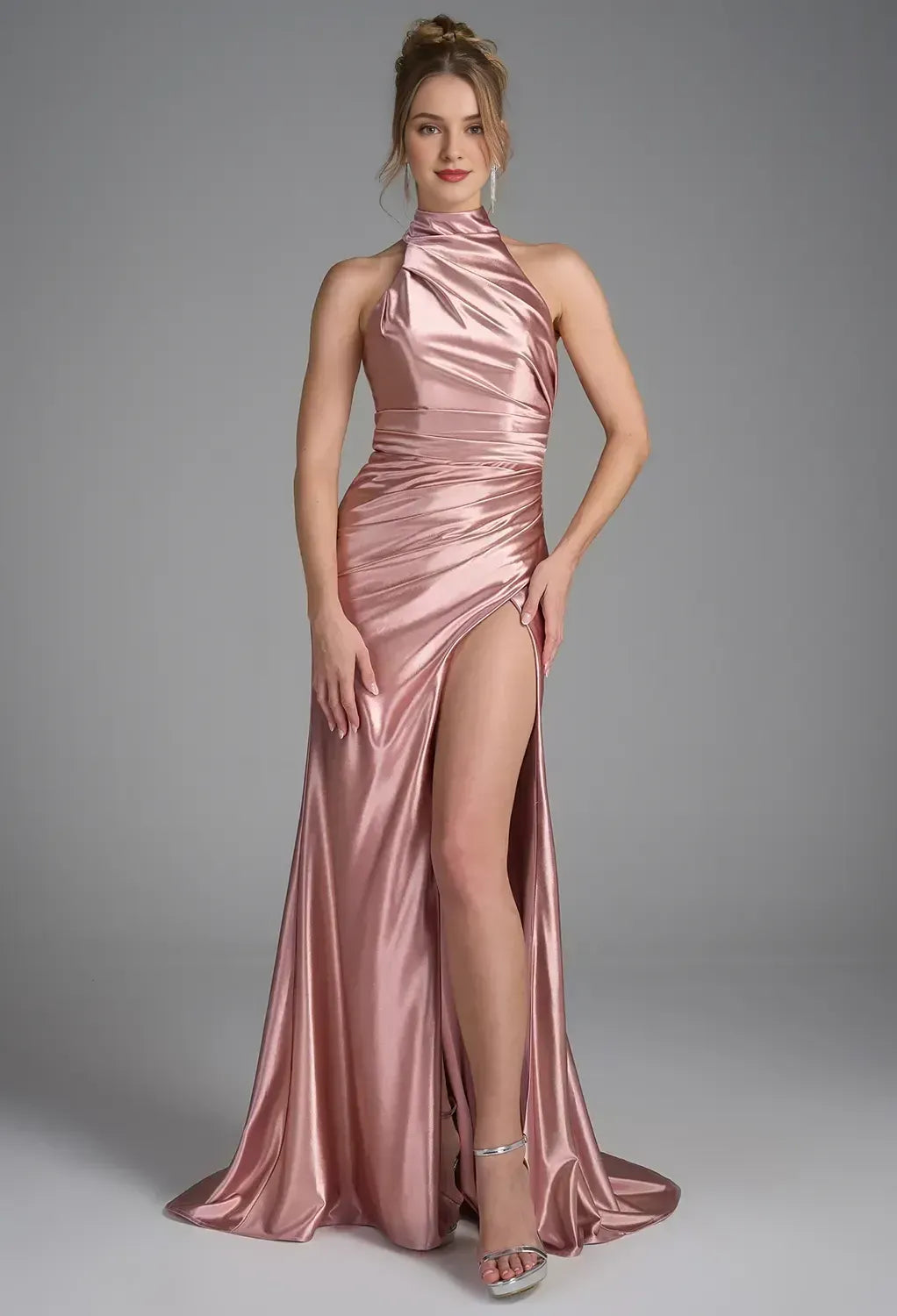 Special Occasion Sophisticated Graceful Stylish Refined Elegant Satin Mermaid Halter Sleeveless Prom Dress