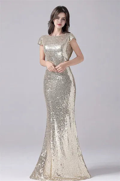 Mermaid Jewel Floor Length Short sleeves mother's dress