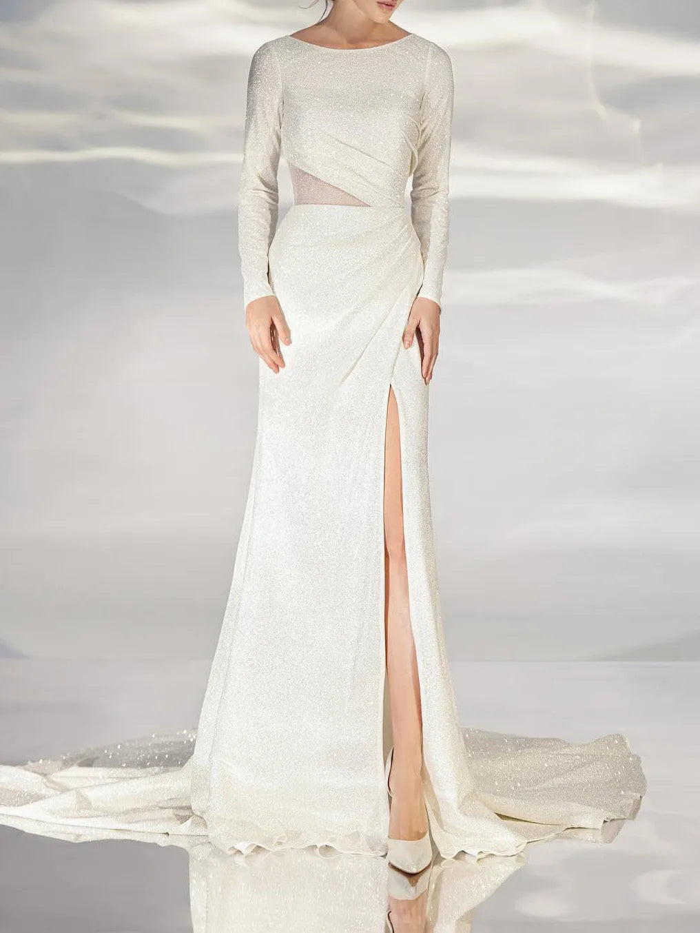 Mermaid Long Sleeves Wedding Dress with Sequins Split Side