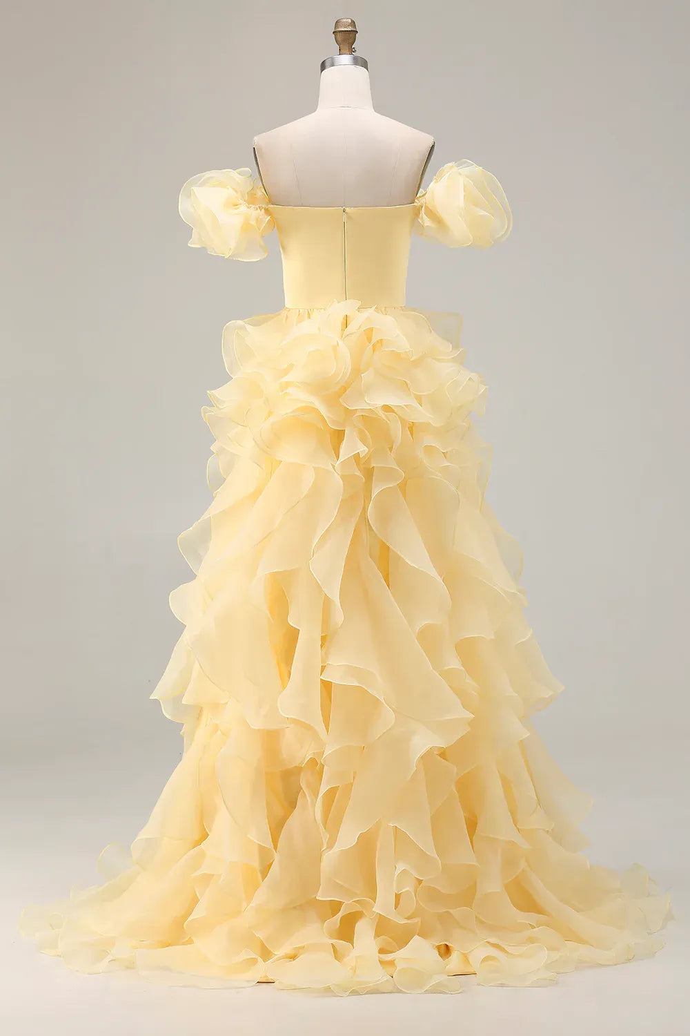 Yellow Mermaid Off-Shoulder Ruffle Prom Dress With Sweep Train