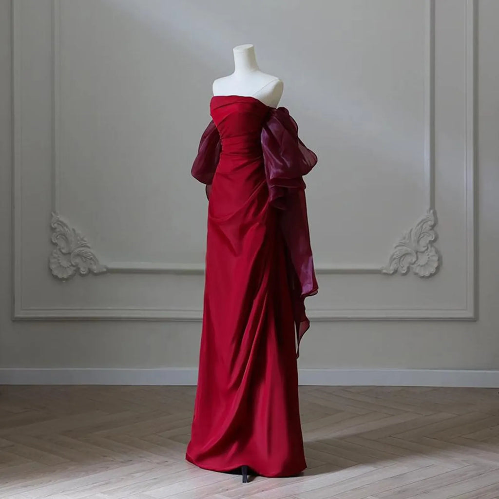 Burgundy Mermaid Off-The-Shoulder Up Back Maxi Prom Dress
