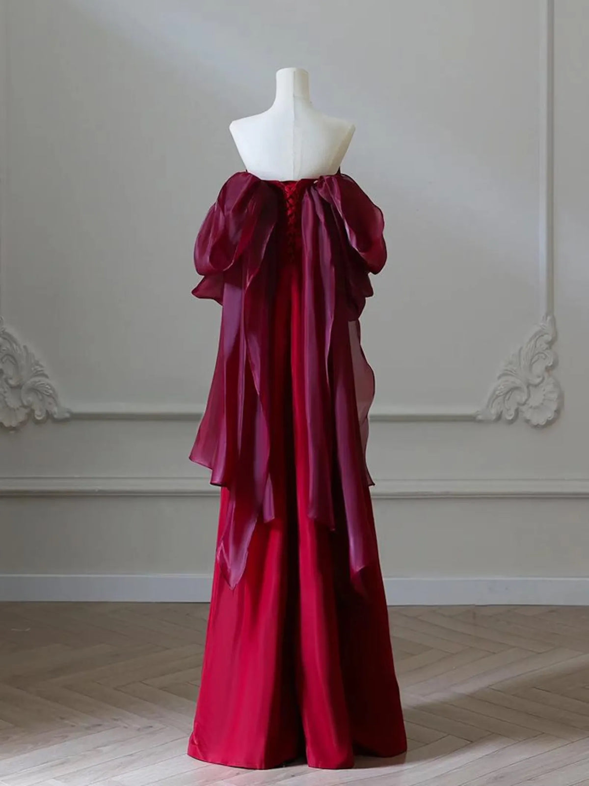 Burgundy Mermaid Off-The-Shoulder Up Back Maxi Prom Dress
