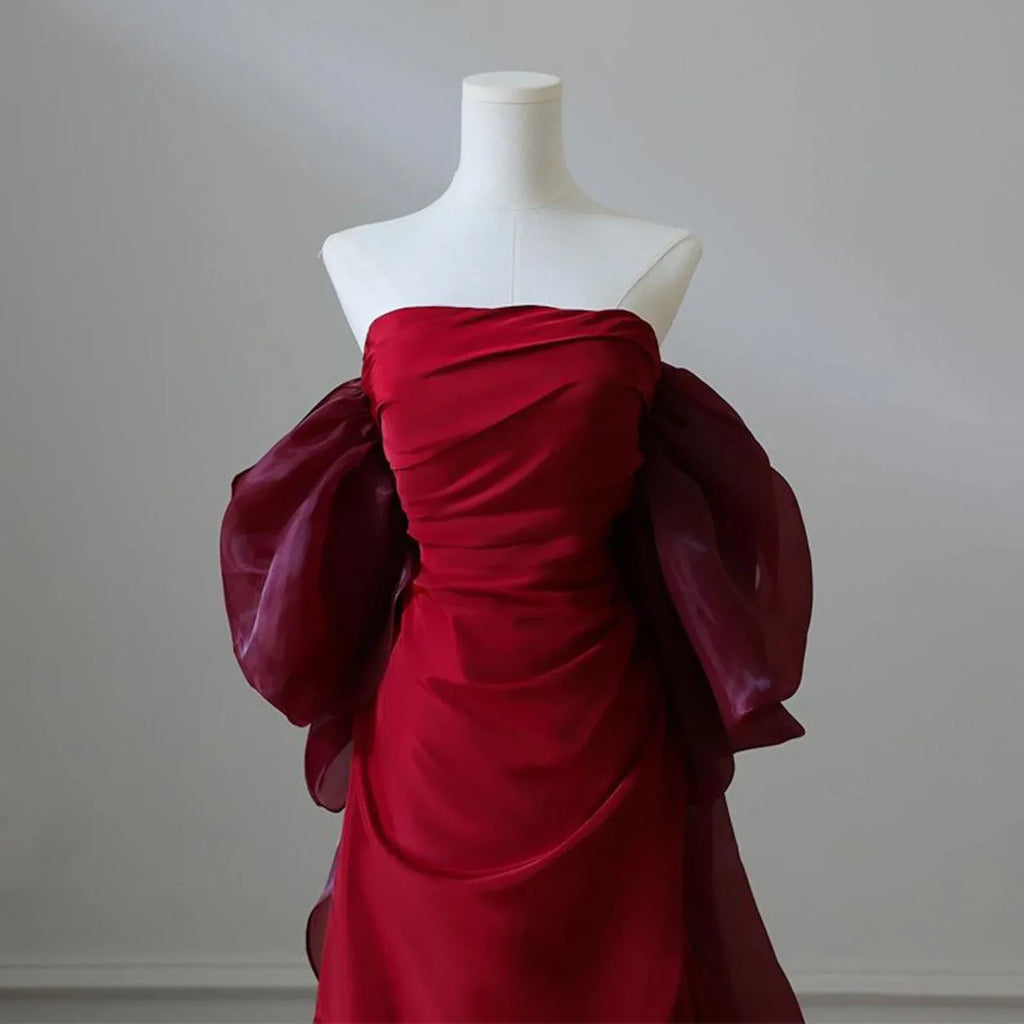 Burgundy Mermaid Off-The-Shoulder Up Back Maxi Prom Dress